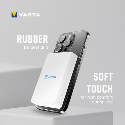 Varta Mag Pro Wireless External Battery, 5000mAh, 12W, 1 x QI - 1 x USB-C, White