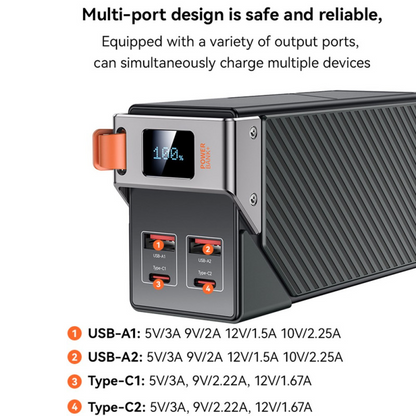 Yesido YP62 External Battery, 30000mAh, 22.5W, QC + PD, 2 x USB-A - 2 x USB-C, Black