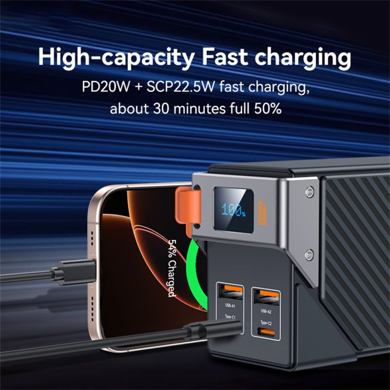 Yesido YP62 External Battery, 30000mAh, 22.5W, QC + PD, 2 x USB-A - 2 x USB-C, Black