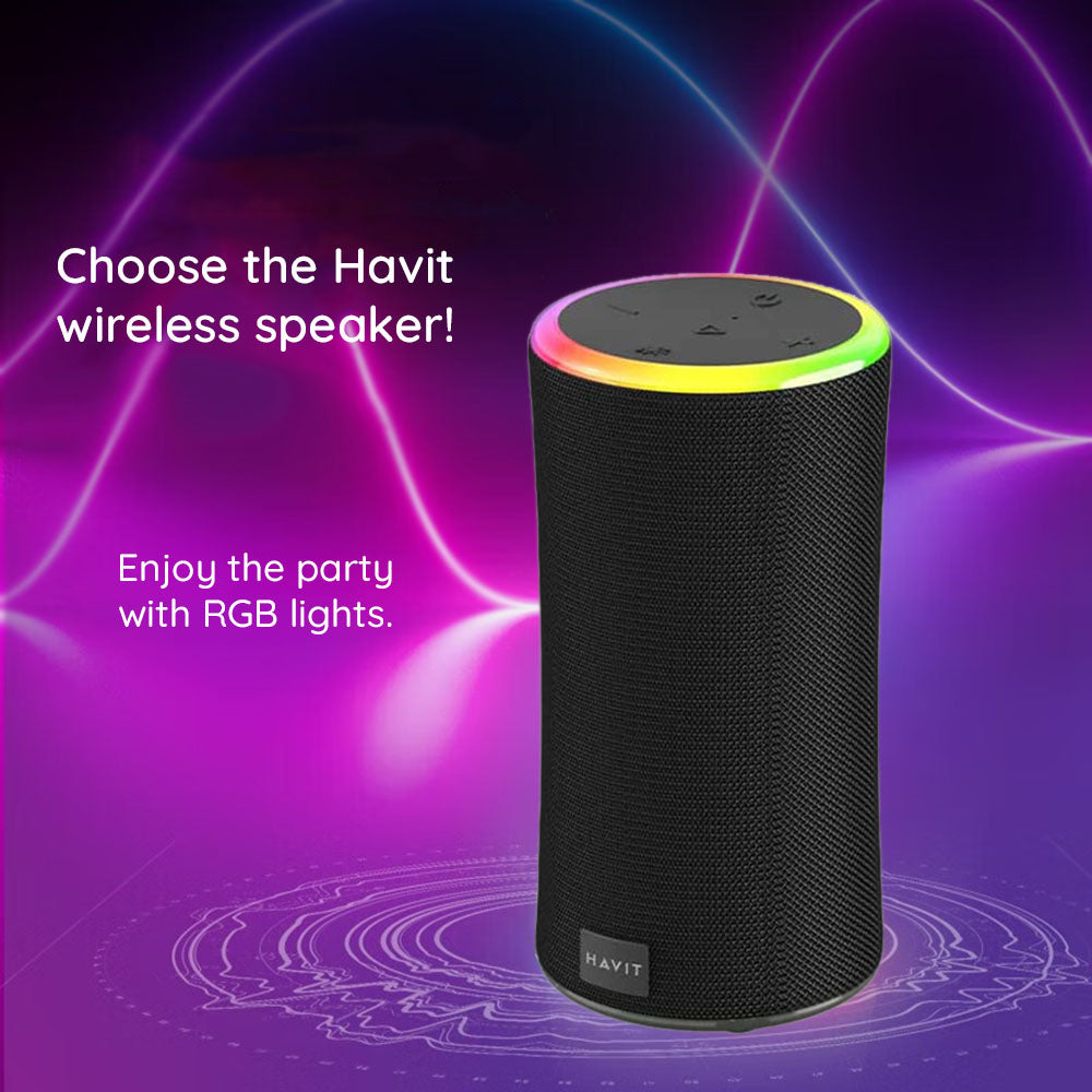 HAVIT SK833BT Portable Bluetooth Speaker, 2 x 10W, RGB, Waterproof, Black