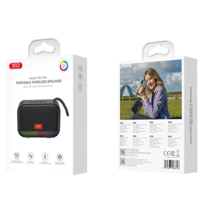 XO Design F66 Portable Bluetooth Speaker, 5W, RGB, Black