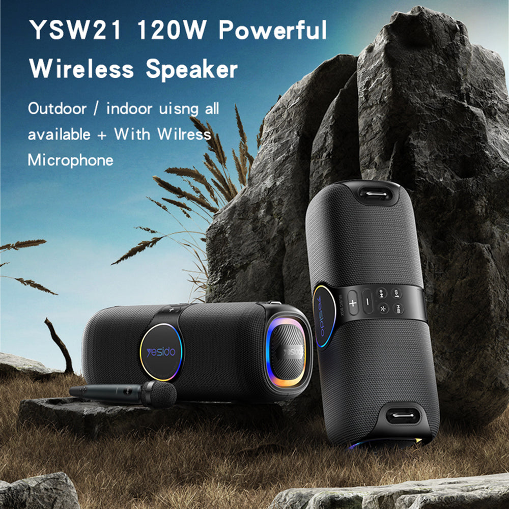 Yesido YSW21 Karaoke Bluetooth Speaker, 120W, RGB, Waterproof, Black