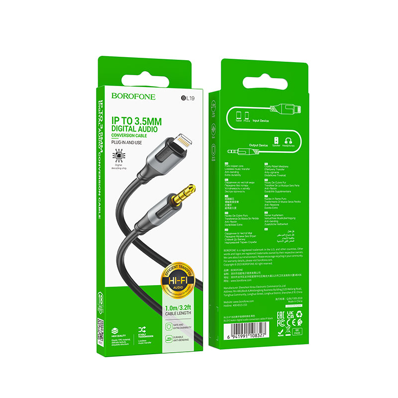 Lightning Audio Cable - 3.5mm Borofone BL19 Creator, 1m, Black