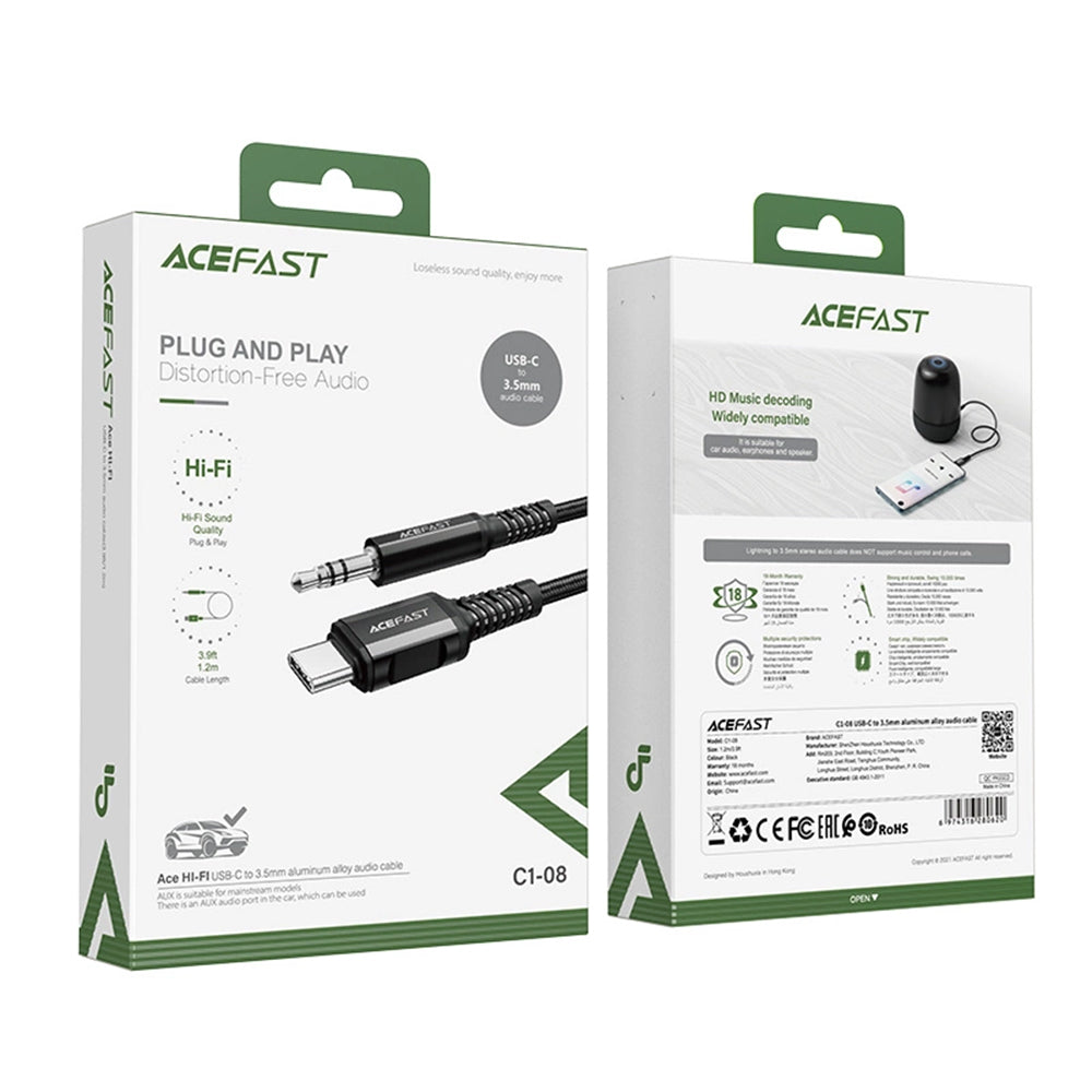 USB-C to 3.5mm Audio Cable Acefast C1-08, 1.2m, Black