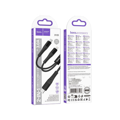 USB-C - Lightning / USB-C HOCO X123 Charging Cable, 10W, 1m, Black