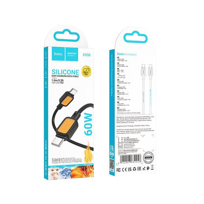 USB-C Data and Charging Cable - USB-C HOCO X108, 60W, 1m, Black