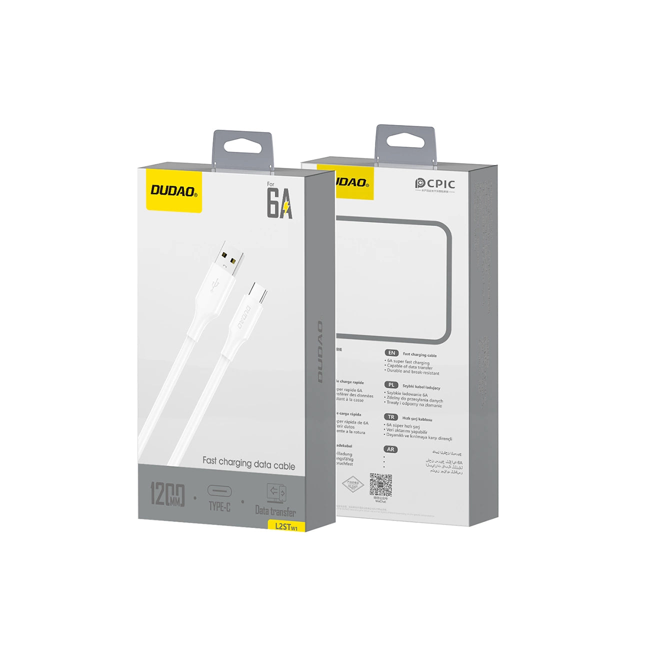 USB-A to USB-C Data and Charging Cable Dudao L2sT, 60W, 1.2m, White