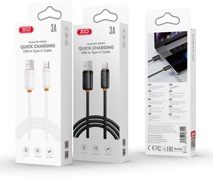 USB-A to USB-C Data and Charging Cable XO Design NB302, 18W, 1m, White