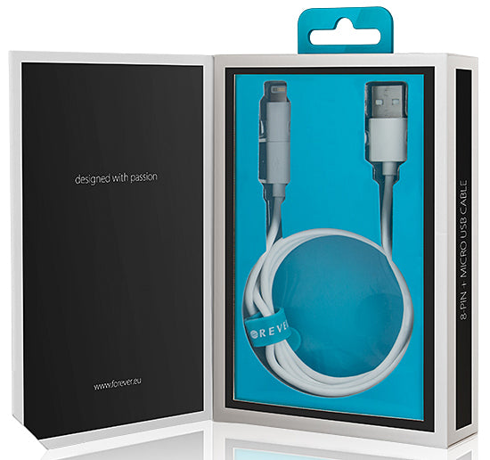Forever MFi 2in1 USB-A - Lightning / microUSB Forever MFi 2in1, 18W, 1m, White