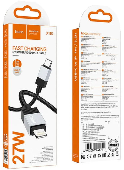 USB-C to Lightning Data and Charging Cable HOCO X110, 27W, 1m, Black