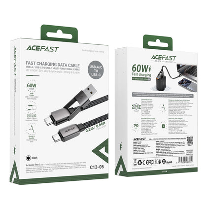 USB-C to USB-A / USB-C Acefast C13-05 Data and Charging Cable, 60W, 0.2m, Black