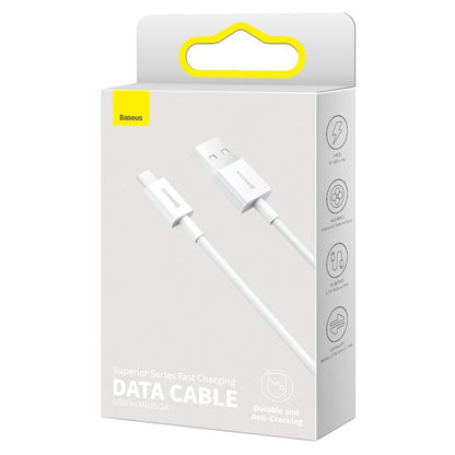 USB-A to microUSB Data and Charging Cable Baseus Superior Series, 18W, 2m, White CAMYS-A02