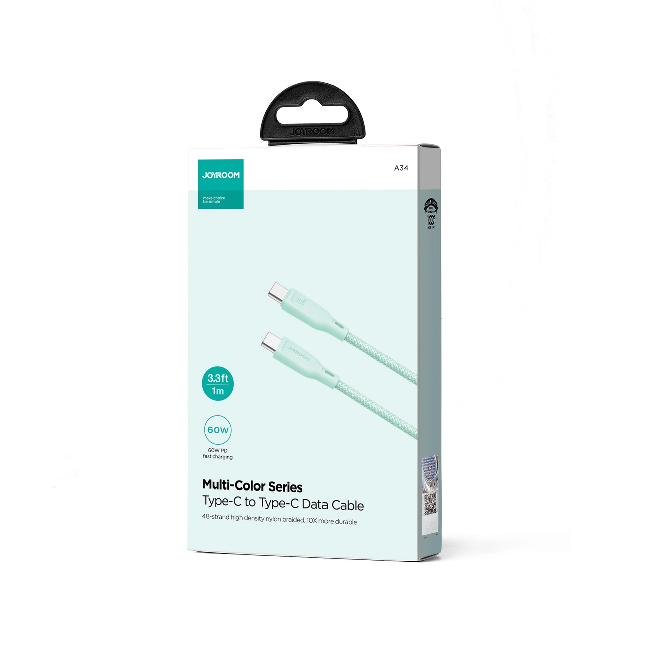 USB-C Data and Charging Cable - USB-C Joyroom S-A34, 60W, 1m, Green