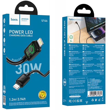 USB-C to Lightning Data and Charging Cable HOCO U146, 30W, 1.2m, Black