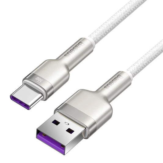 USB-A to USB-C Data and Charging Cable Baseus Cafule Metal Series, 66W, 2m, White CAKF000202