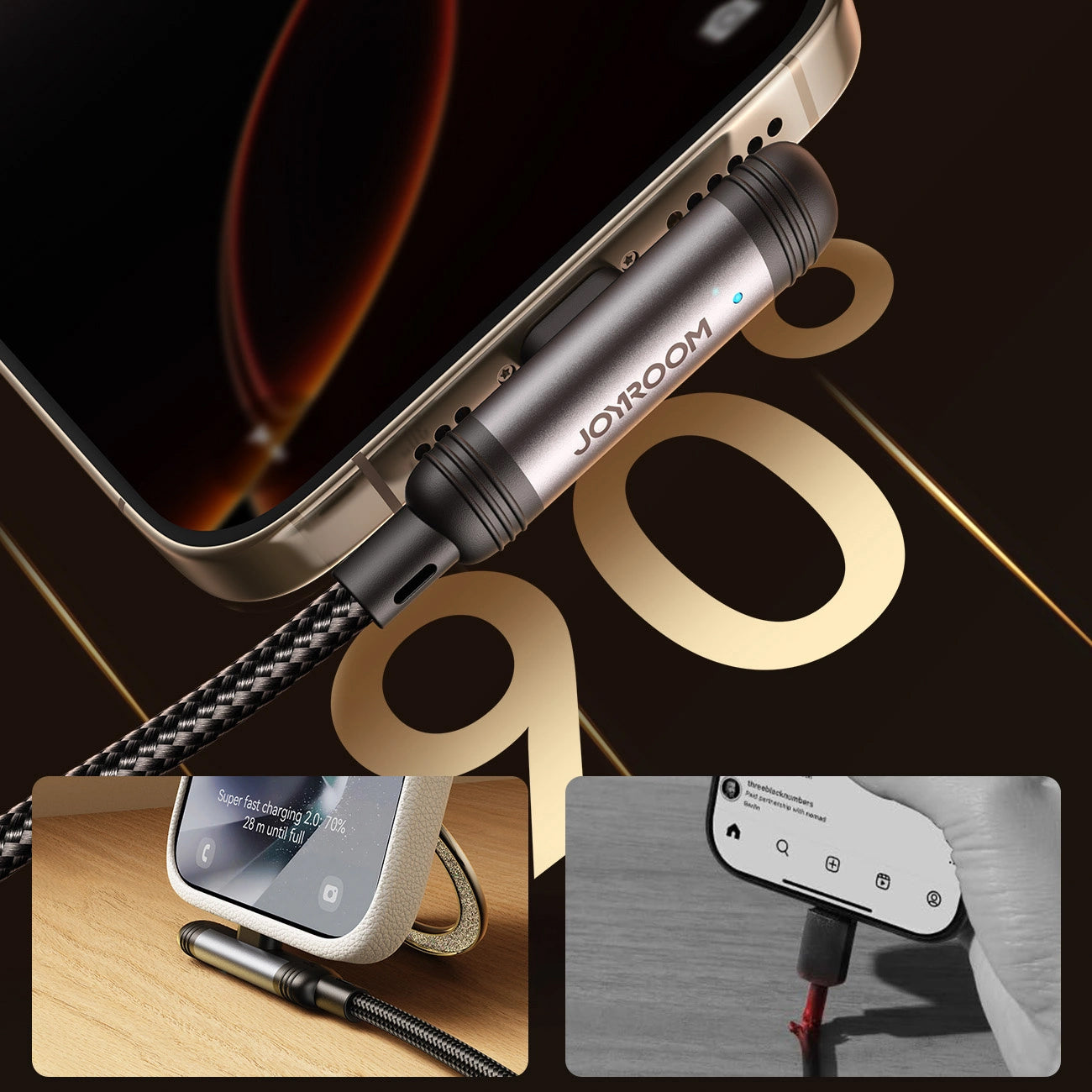 USB-A to Lightning Data and Charging Cable Joyroom S-A56 EnjoyX Angled, 18W, 1.2m, Black