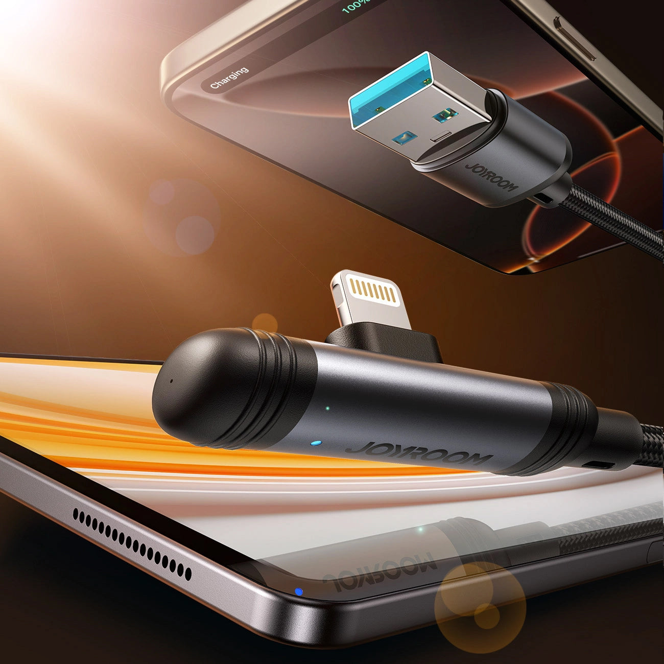 USB-A to Lightning Data and Charging Cable Joyroom S-A56 EnjoyX Angled, 18W, 1.2m, Black