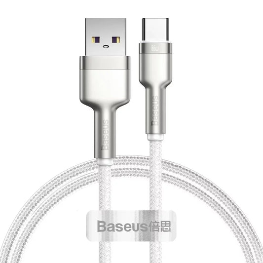 USB-A to USB-C Data and Charging Cable Baseus Cafule Metal Series, 66W, 2m, White CAKF000202