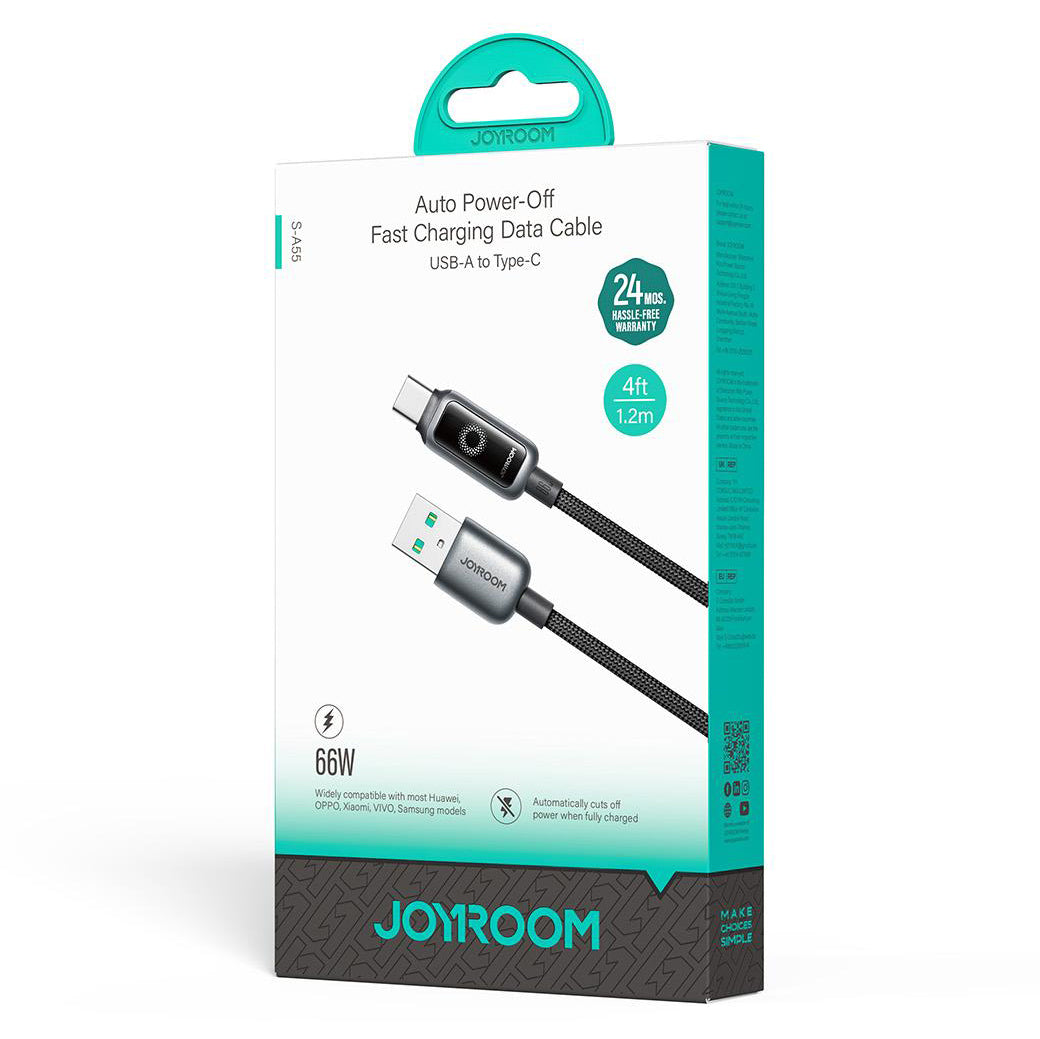 USB-A to USB-C Data and Charging Cable Joyroom S-A55 StarFlight Display, 66W, 1.2m, Black