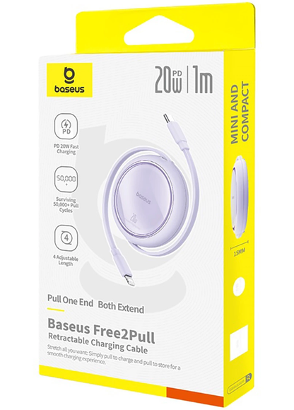 USB-C to Lightning Data and Charging Cable Baseus Free2Pull Mini Retractable, 20W, Purple P10364501511-00