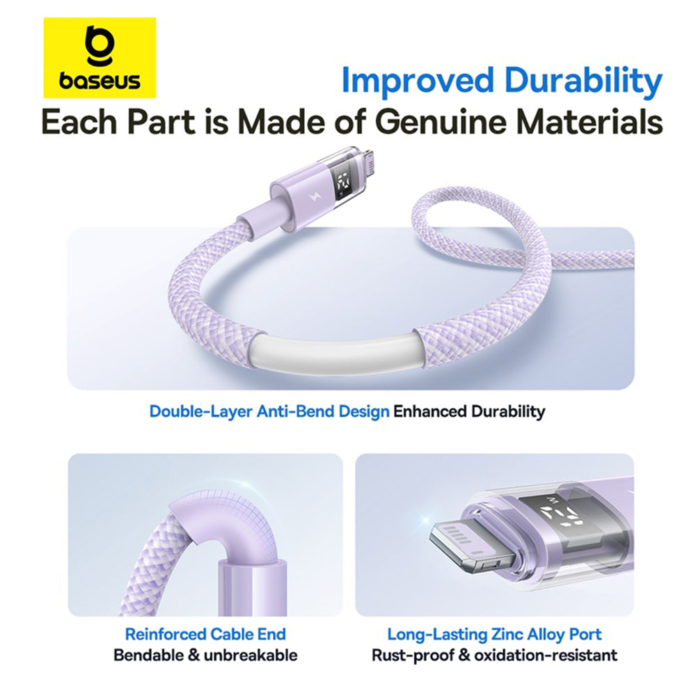 USB-A to Lightning Data and Charging Cable - Baseus Display 2, 12W, 2m, Purple P10382700511-01