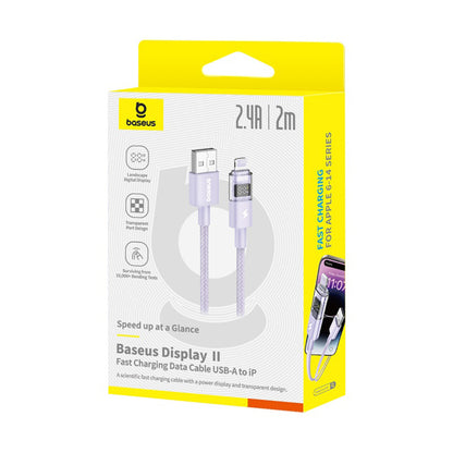 USB-A to Lightning Data and Charging Cable - Baseus Display 2, 12W, 2m, Purple P10382700511-01