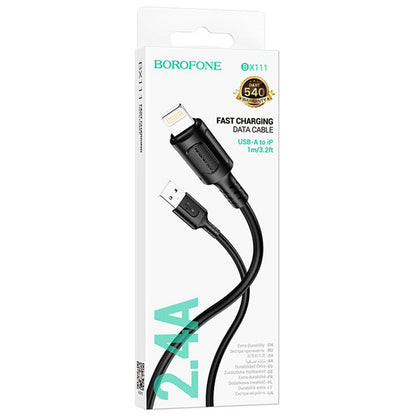 USB-A to Lightning Data and Charging Cable Borofone BX111 Feliz, 18W, 1m, Black