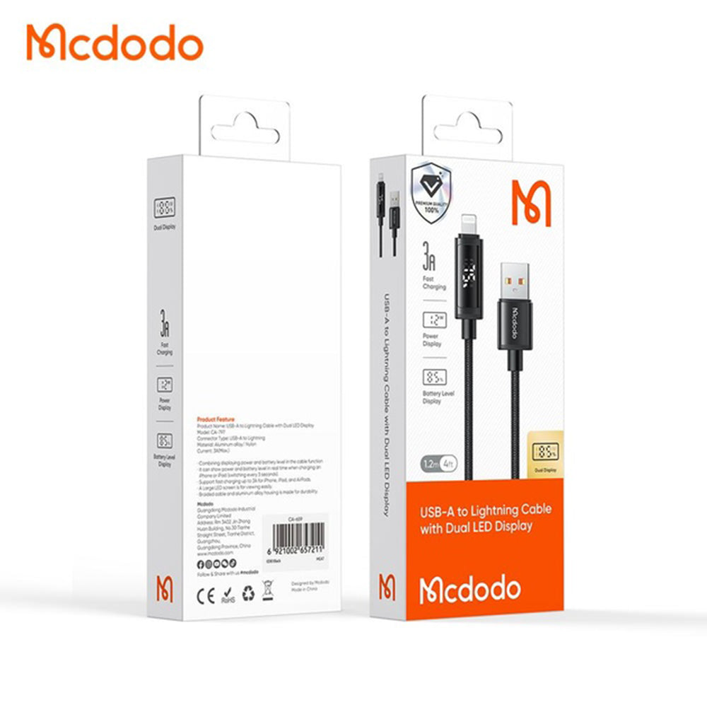 USB-A to Lightning McDodo CA-7970 Display Data and Charging Cable, 18W, 1.2m, Black