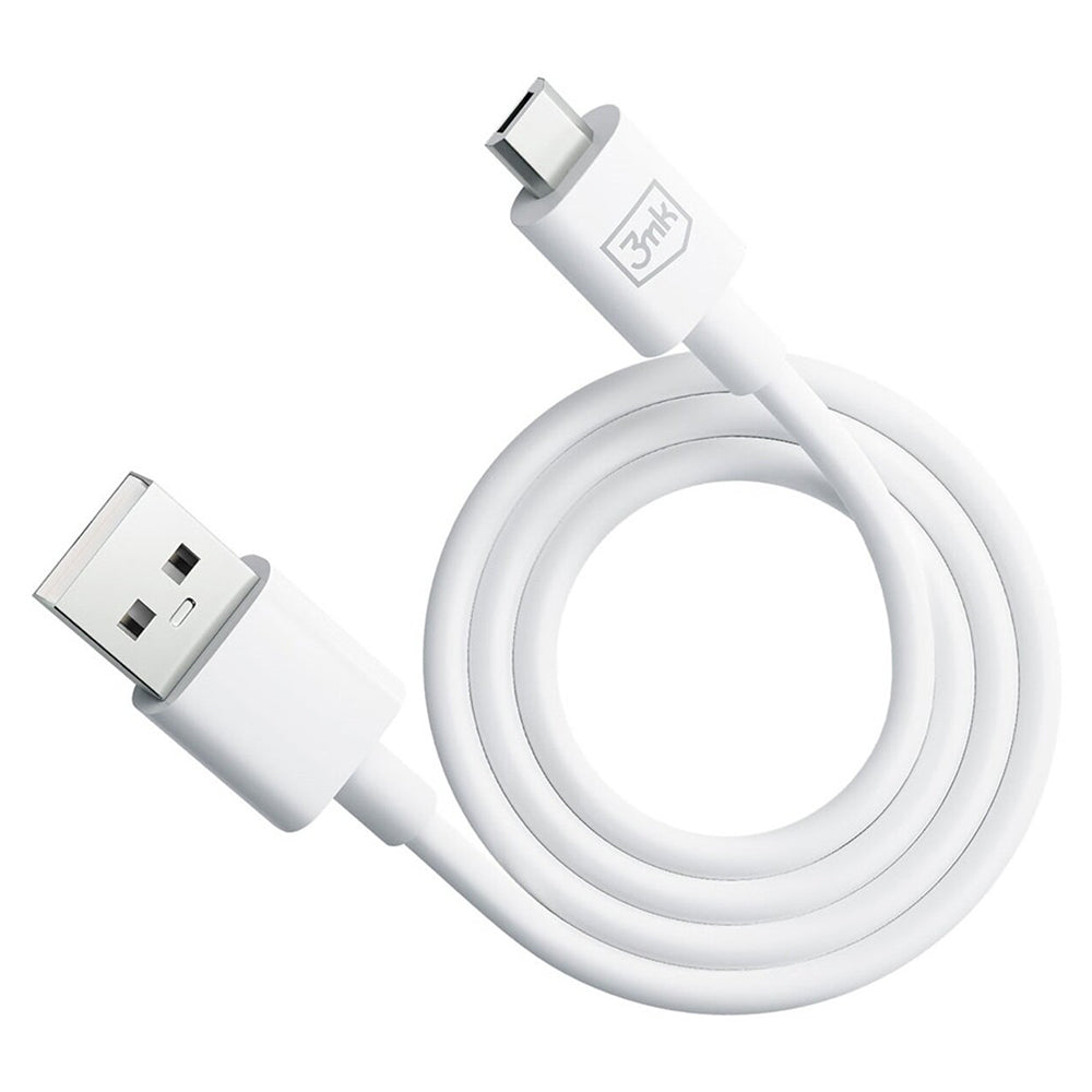 USB-A to microUSB Data and Charging Cable 3MK Hyper, 18W, 1.2m, White