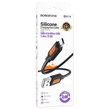 USB-A to microUSB Data and Charging Cable Borofone BX114 Silicone, 18W, 1m, Black