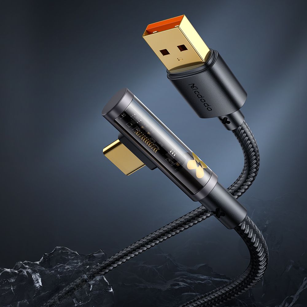 USB-A to USB-C McDodo CA-3380 Angled Data and Charging Cable, 100W, 1.2m, Black
