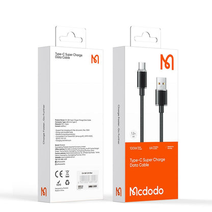 USB-A to USB-C Data and Charging Cable McDodo CA-3650, 100W, 1.2m, Black