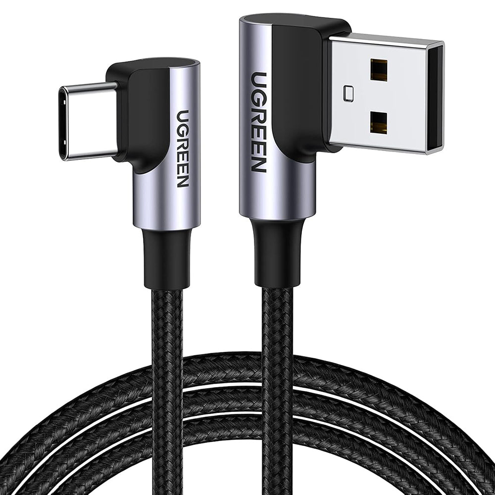 UGREEN US176 Angled USB-A to USB-C Data and Charging Cable, 18W, 3m, Gray