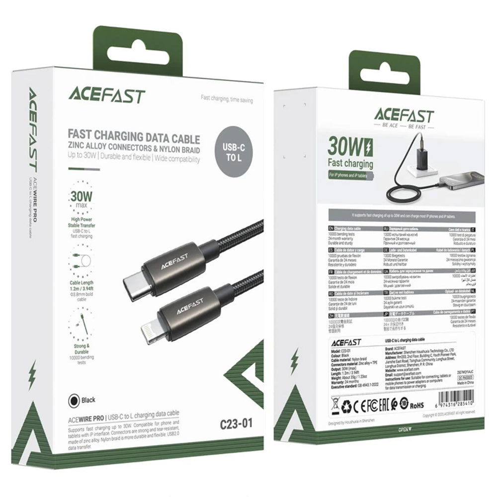 USB-C to Lightning Data and Charging Cable Acefast C23-01, 30W, 1.2m, Black