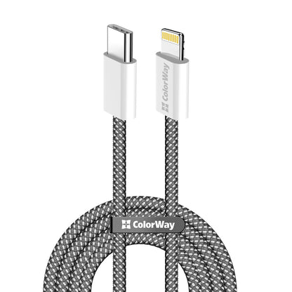 USB-C to Lightning Data and Charging Cable ColorWay CW-CBPDCL061, 27W, 1m, Black