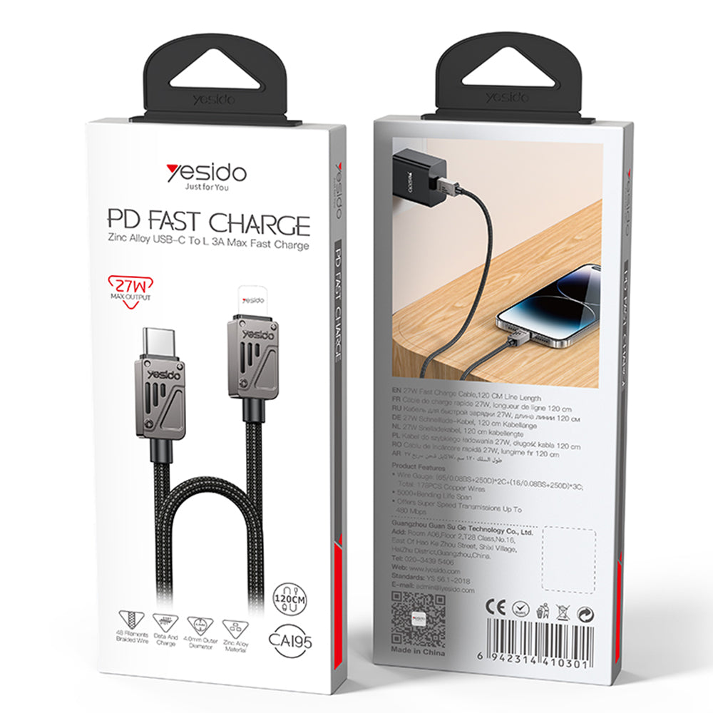 USB-C to Lightning Data and Charging Cable Yesido CA195, 27W, 1.2m, Black