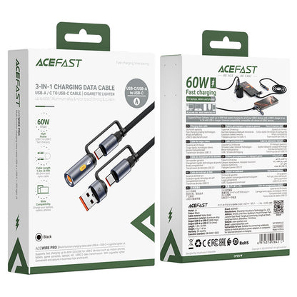 USB-C / USB-A Data and Charging Cable - USB-C / Acefast J6 Electric Lighter, 60W, 1.2m, Black