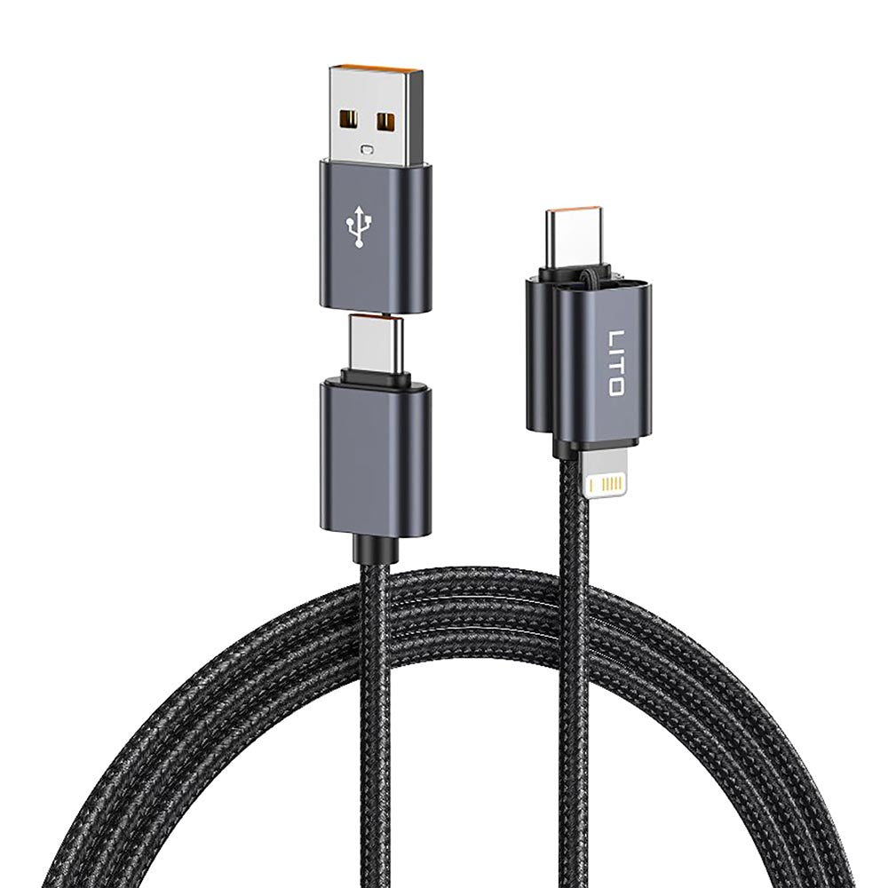 USB-C / USB-A - USB-C / Lightning Lito LD21 Data and Charging Cable, 100W, 1m, Black