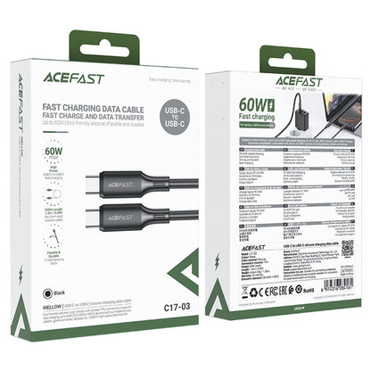 USB-C Data and Charging Cable - USB-C Acefast C17-03, 60W, 1.2m, Black