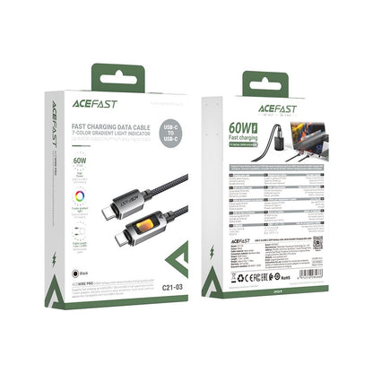 USB-C Data and Charging Cable - USB-C Acefast C21-03, 60W, 1.2m, Black