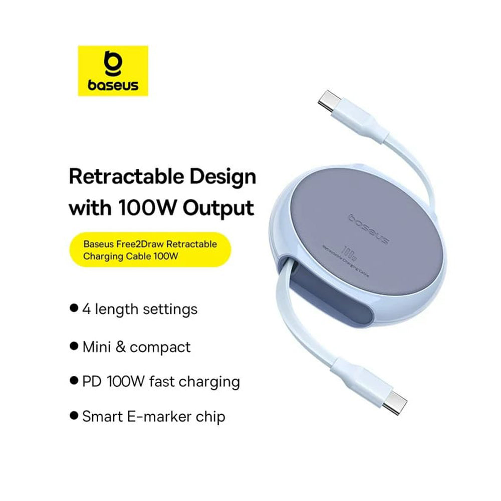 USB-C Data and Charging Cable - USB-C Baseus Pathfinder Retractable, 100W, 1m, Blue P10368400311-00