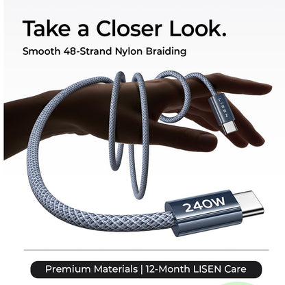 USB-C Data and Charging Cable - USB-C Lisen, 240W, 2m, Set of 2 pieces, Navy Blue YL0123070023