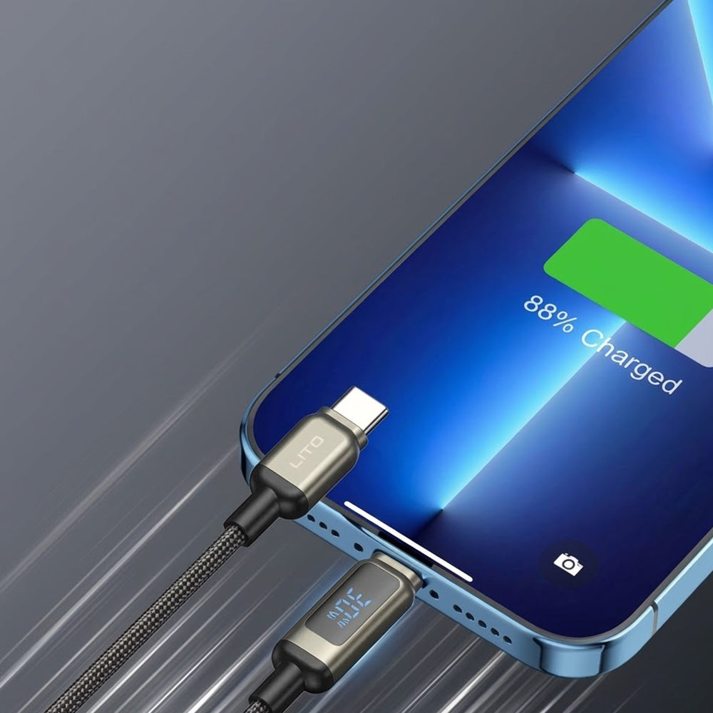 USB-C Data and Charging Cable - USB-C Lito LD15 Display, 60W, 1m, Black