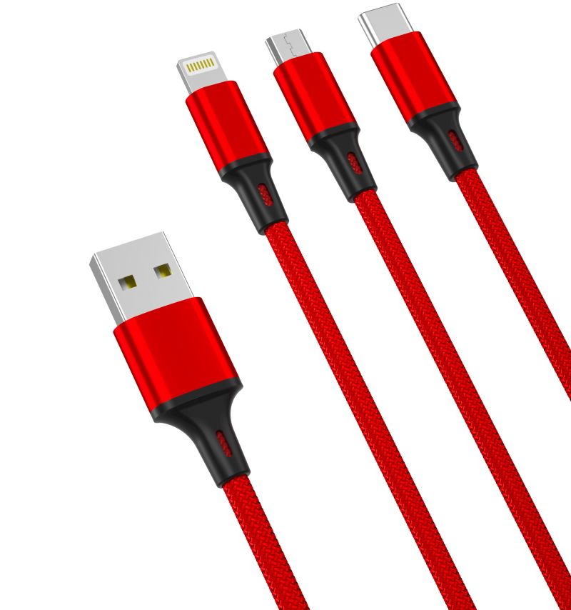 USB-A - Lightning / microUSB / USB-C XO Design NB173 3in1 Charging Cable, 18W, 1.2m, Red