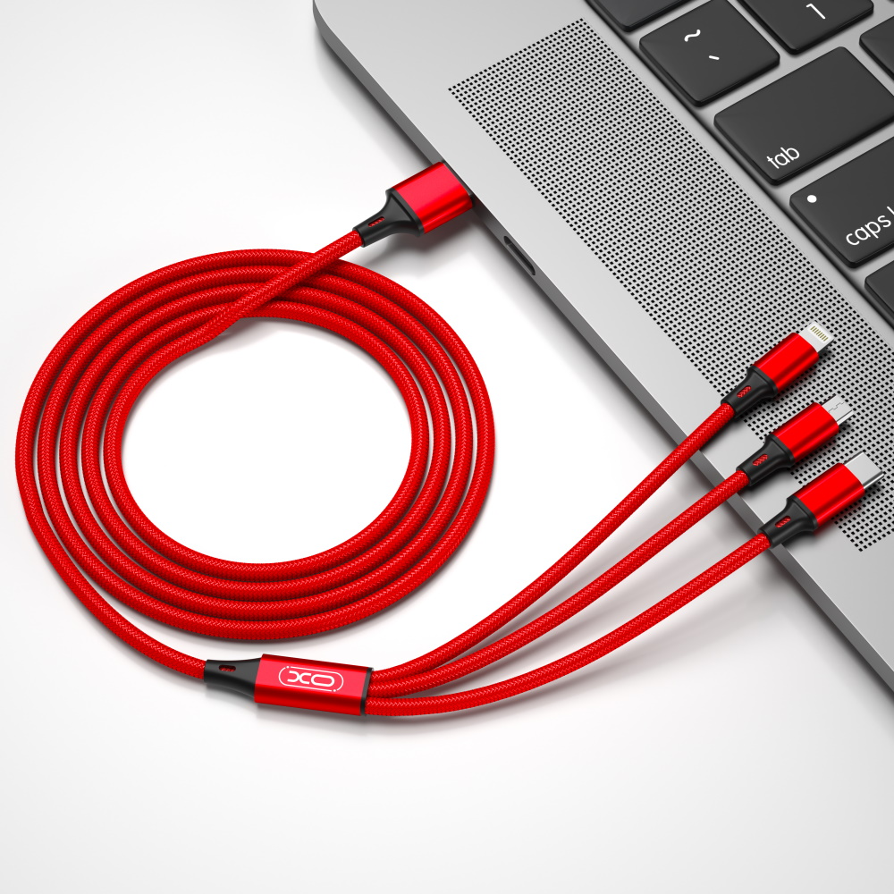 USB-A - Lightning / microUSB / USB-C XO Design NB173 3in1 Charging Cable, 18W, 1.2m, Red