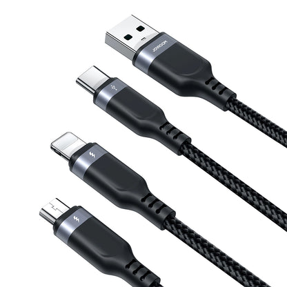 USB-A Charging Cable - Lightning / microUSB / USB-C Joyroom S-A18 3in1, 20W, 0.3m, Black