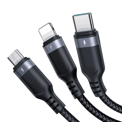 USB-A Charging Cable - Lightning / microUSB / USB-C Joyroom S-A18 3in1, 20W, 0.3m, Black