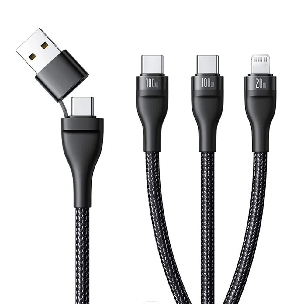 USB-A / USB-C - Lightning / 2 x USB-C Charging Cable Baseus Flash Series III 3in1, 100W, 1.5m, Black P10377501111-00