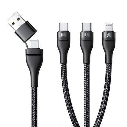 USB-A / USB-C - Lightning / 2 x USB-C Charging Cable Baseus Flash Series III 3in1, 100W, 1.5m, Black P10377501111-00