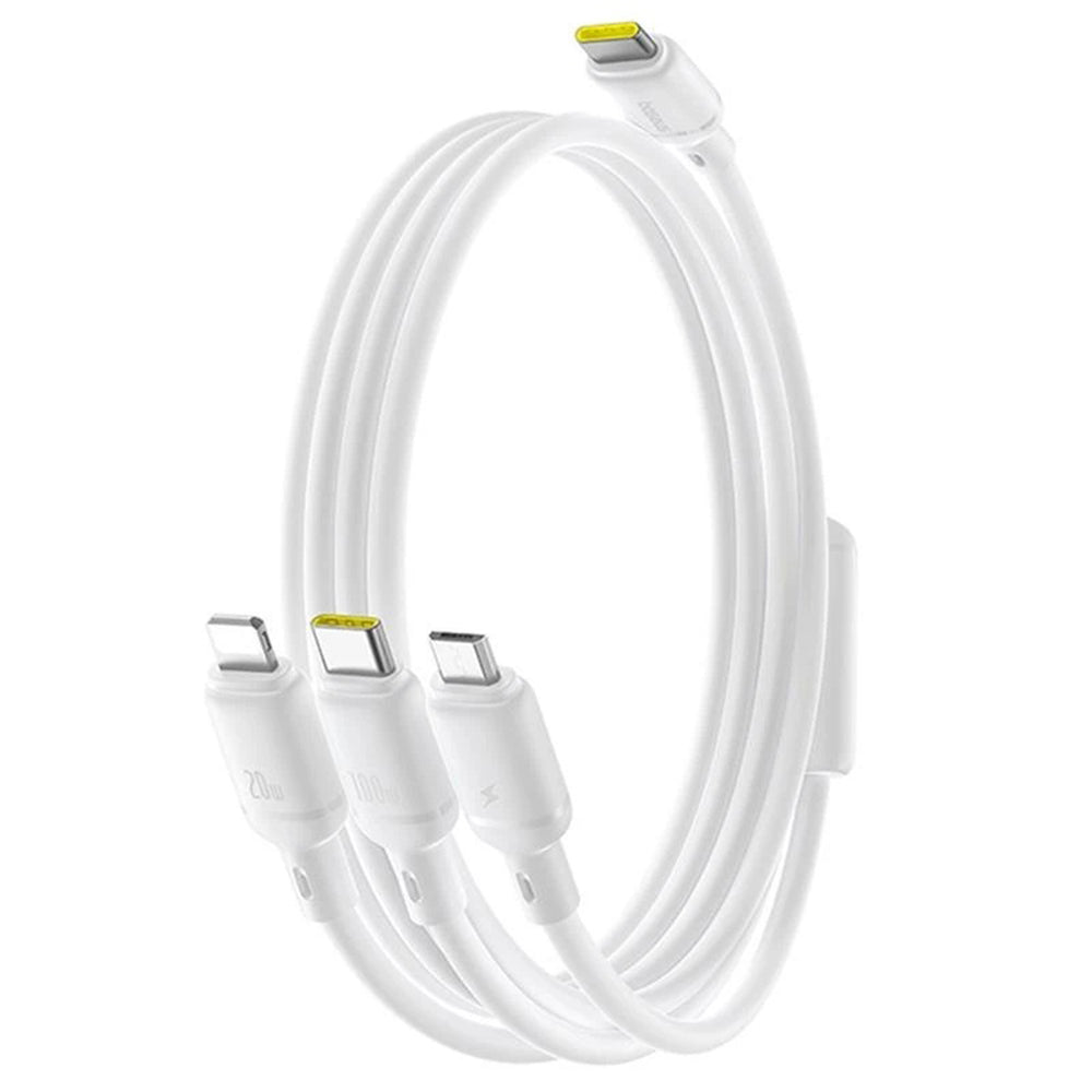 USB-C Charging Cable - Lightning / microUSB / USB-C Baseus Silky 3in1, 100W, 1.5m, White P10377706213-00